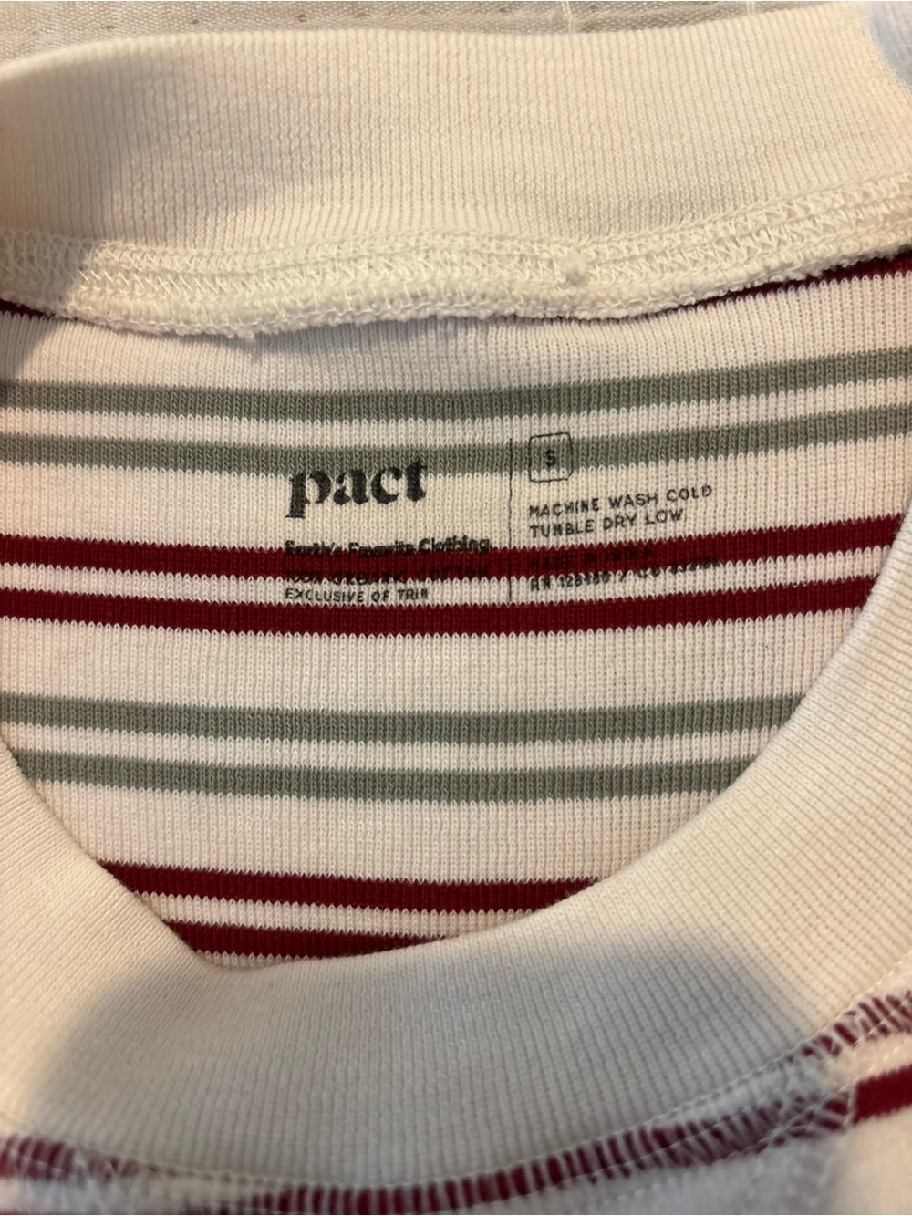 PACT Organic Cotton Burgundy Red Sage Green Striped Long Sleeve Pajama Set S - Picture 4 of 10